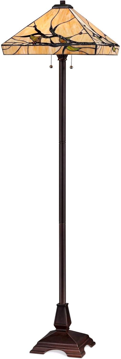 Robert Louis Tiffany Mission Floor Lamp 62" Tall Bronze Handcrafted Tiffany Style Stained Glass for Living Room Reading Bedroom (Colors May Vary)