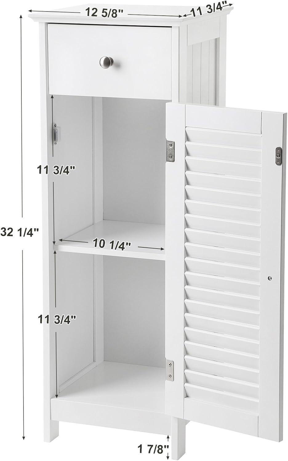VASAGLE Bathroom Storage Cabinet, Small Slim Bathroom Floor Cabinet with Drawer and Shutter Door, for Living Room, Bedroom, 11.8 x 12.6 x 34.3 Inches, White UBBC43WT