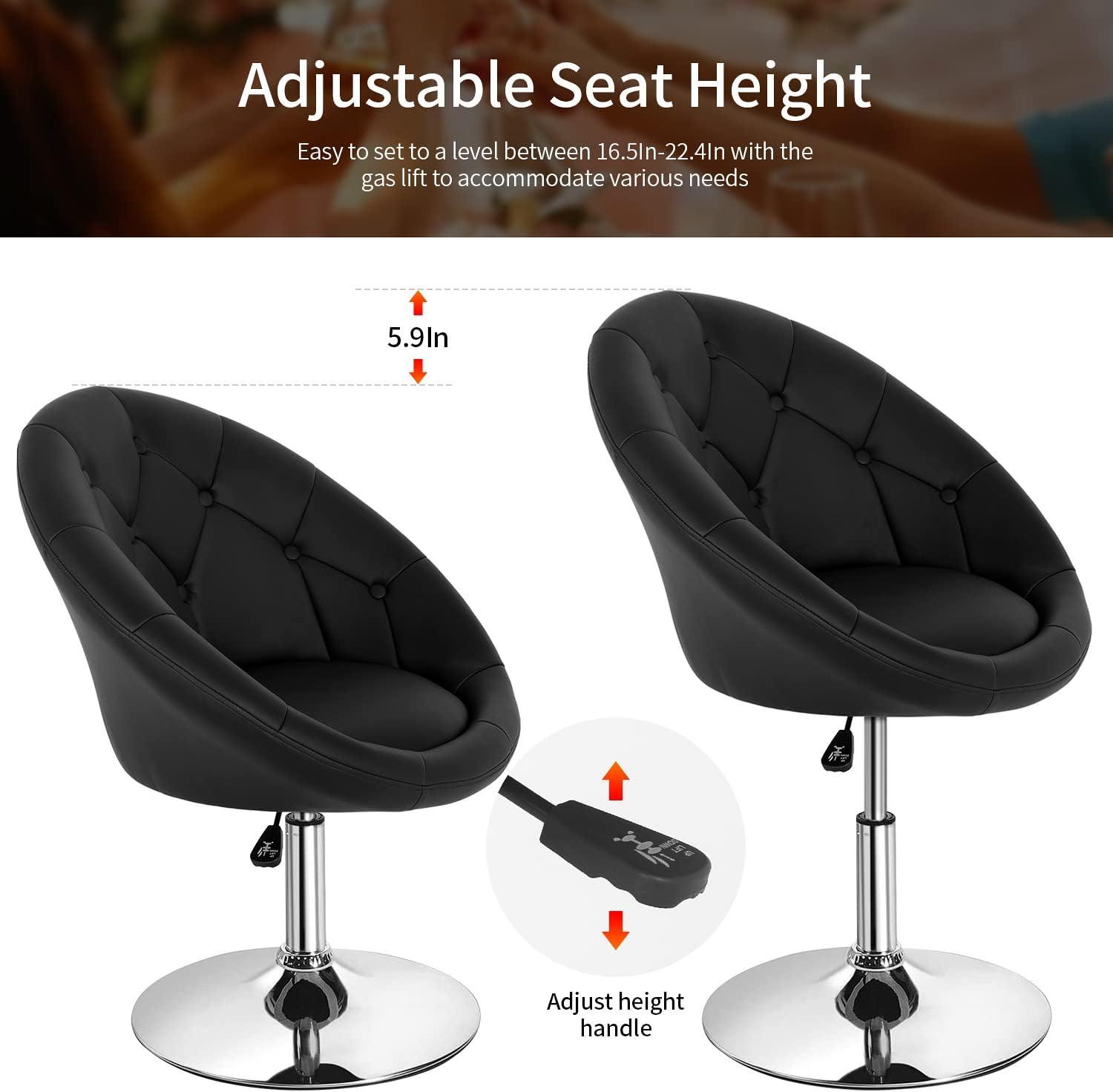 Yaheetech Height Adjustable Swivel Upholstered Round Accent Chair Barrel Chair-Black