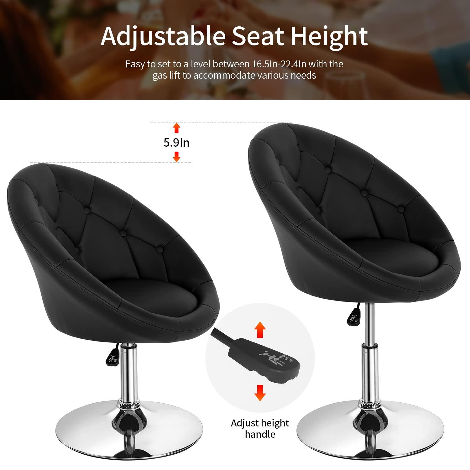Yaheetech Height Adjustable Swivel Upholstered Round Accent Chair Barrel Chair-Black