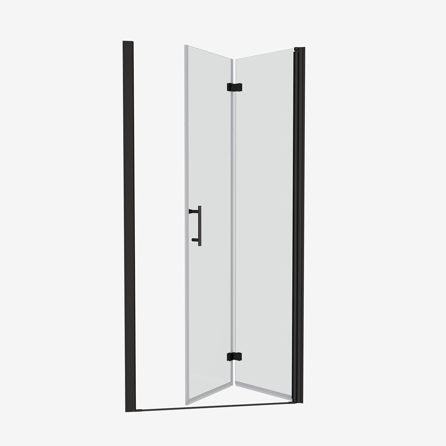 Bifold Shower Door, 31-32" W × 72" H Frameless Bathroom Glass Folding Shower Doors, Reversible Installation, 1/4" (6mm) Clear Tempered Glass Door for Walk-in Shower, Matte Black