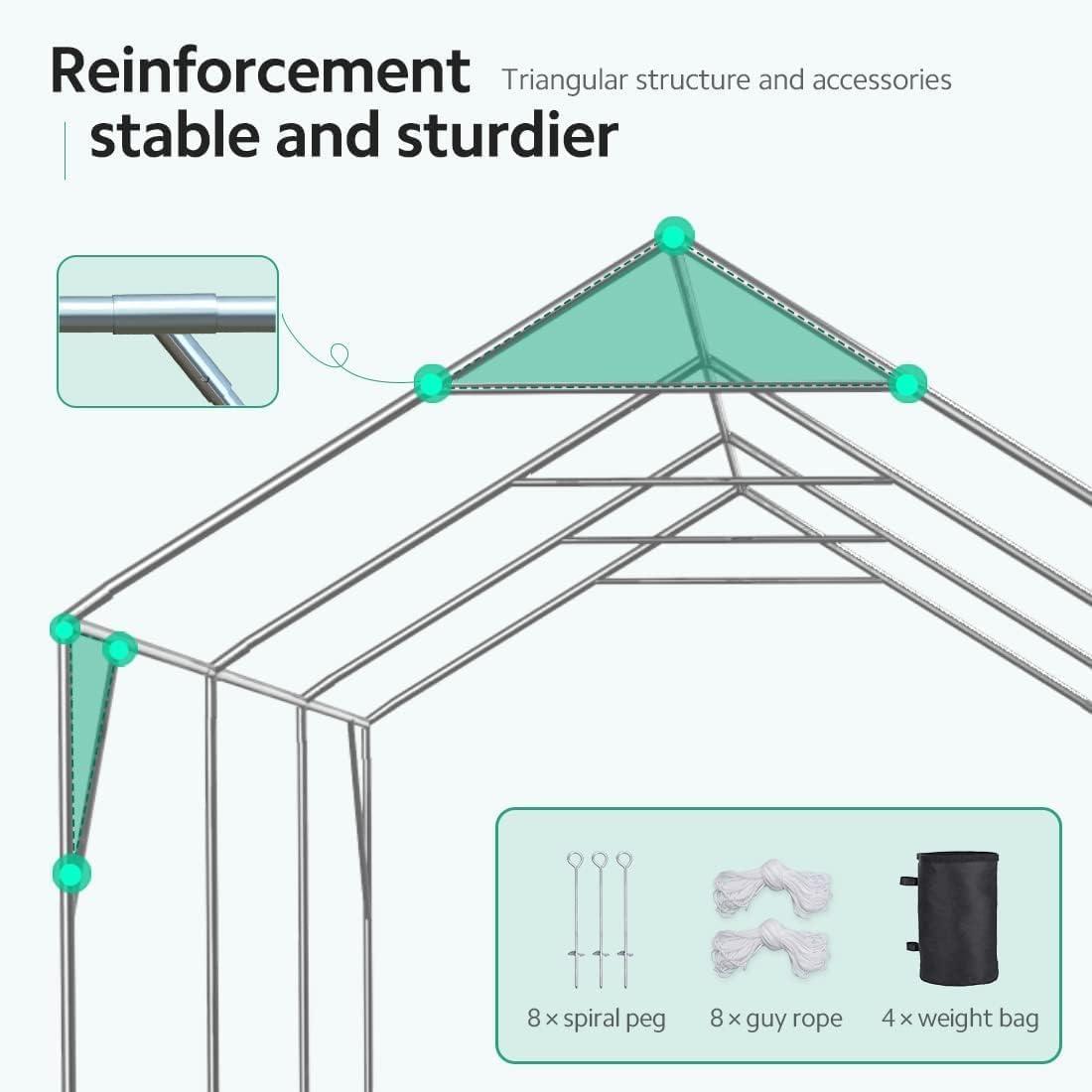 ADVANCE OUTDOOR 12x20 ft Carport with Adjustable Height from 9.5 ft to 11 ft, Heavy Duty Car Canopy, 8 Legs with 8 Reinforced Poles and 4 Sandbags, Green