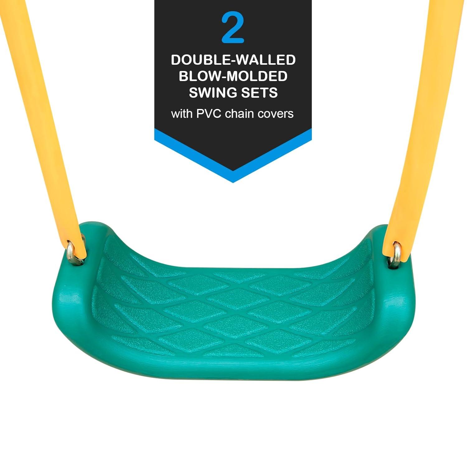 Swing Set for Backyard Outdoor Heavy Duty A-Frame Metal Playset with Seesaw, 2 Swings, Slide and Glider for Kids Toddlers