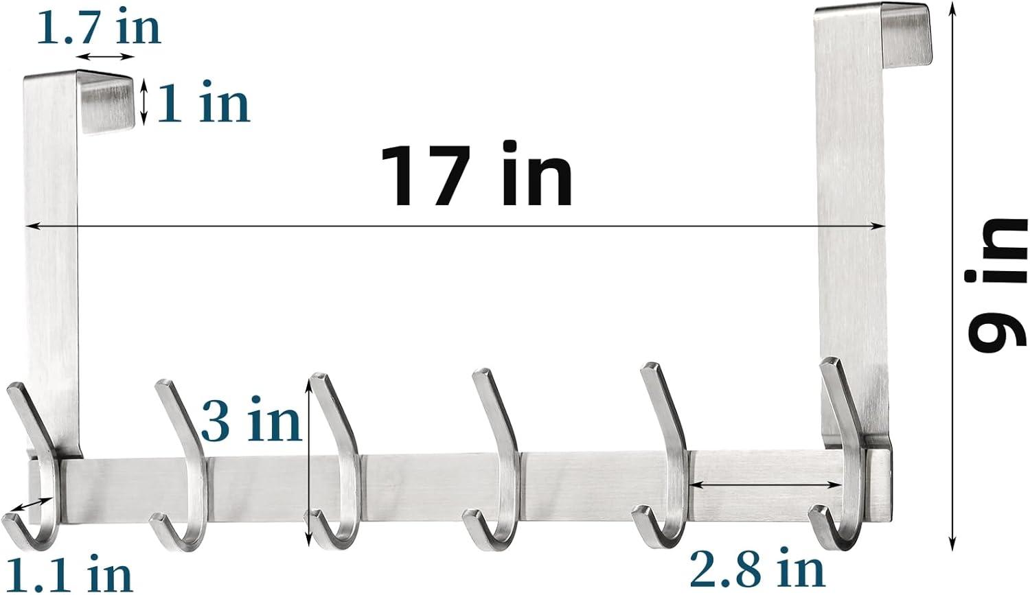 Brushed Stainless Steel Over Door Hook Rack with 12 Hooks