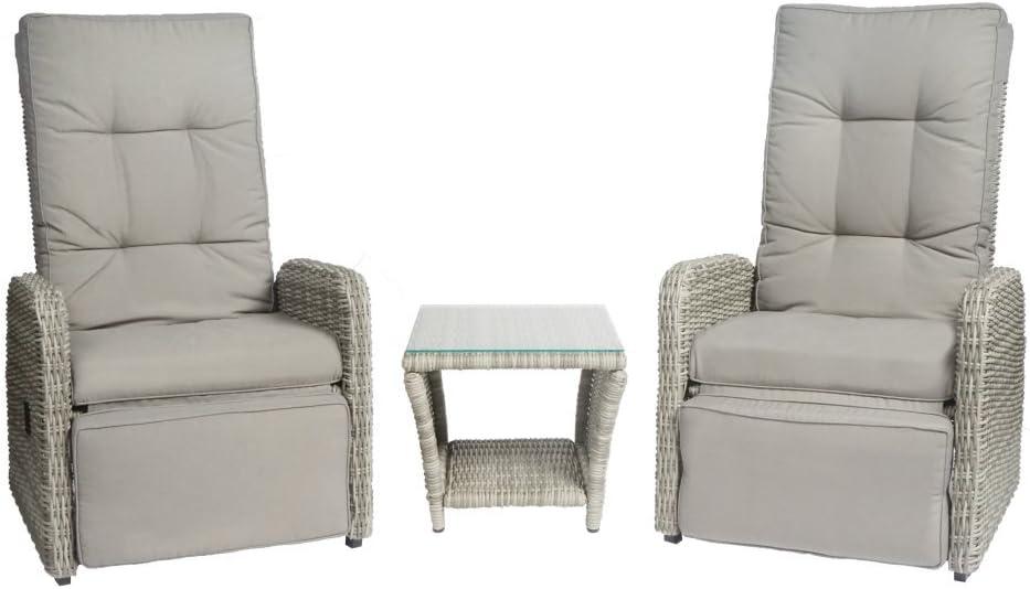 Elle Decor Vallauris 3-Piece Outdoor Reclining Chair Set, Grey