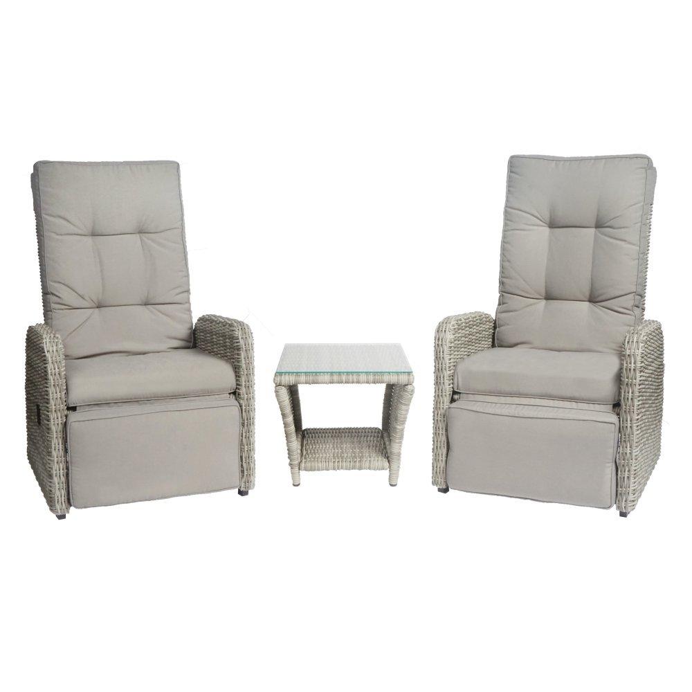 Elle Decor Vallauris 3-Piece Outdoor Reclining Chair Set, Grey