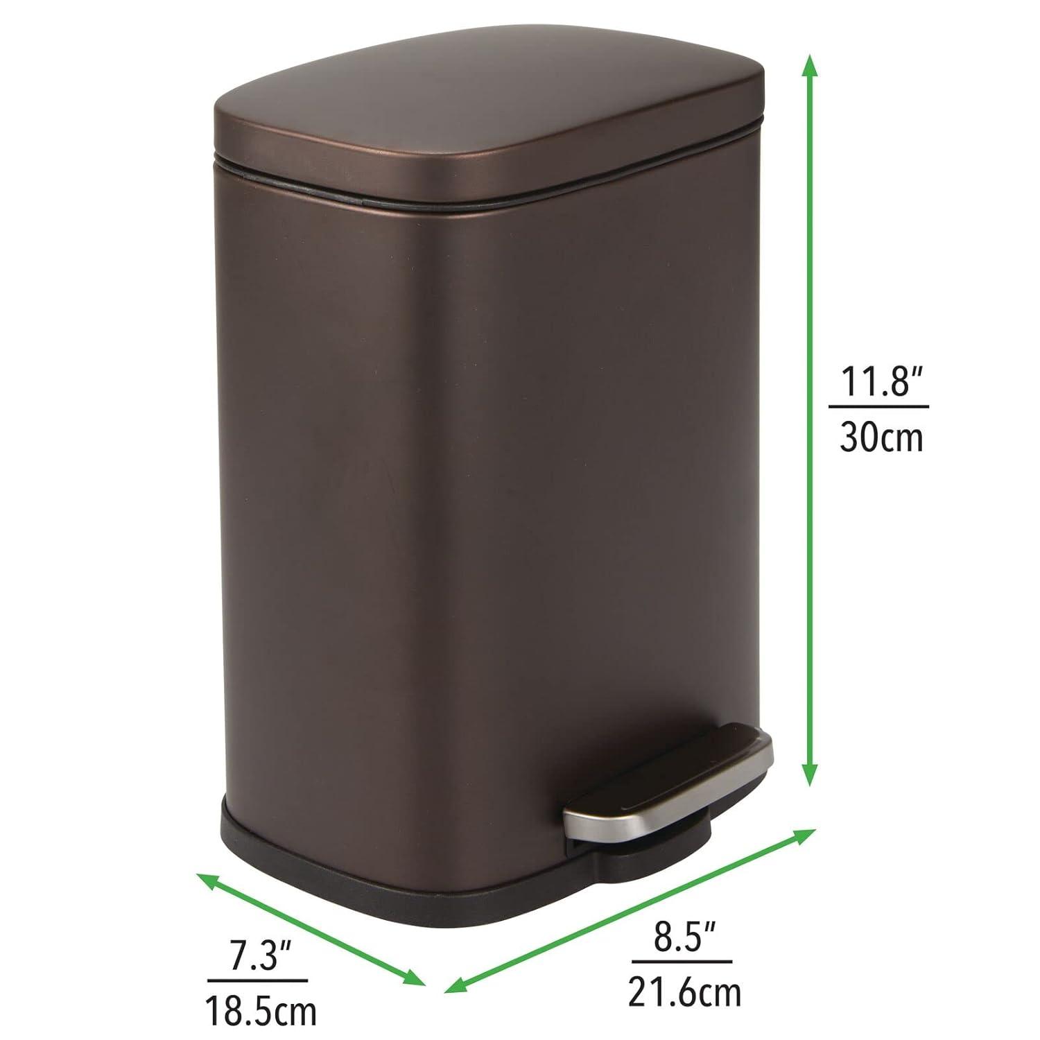 mDesign Stainless Steel Rectangular 1.3 Gallon Foot Step Trash Can, Lid - Bronze