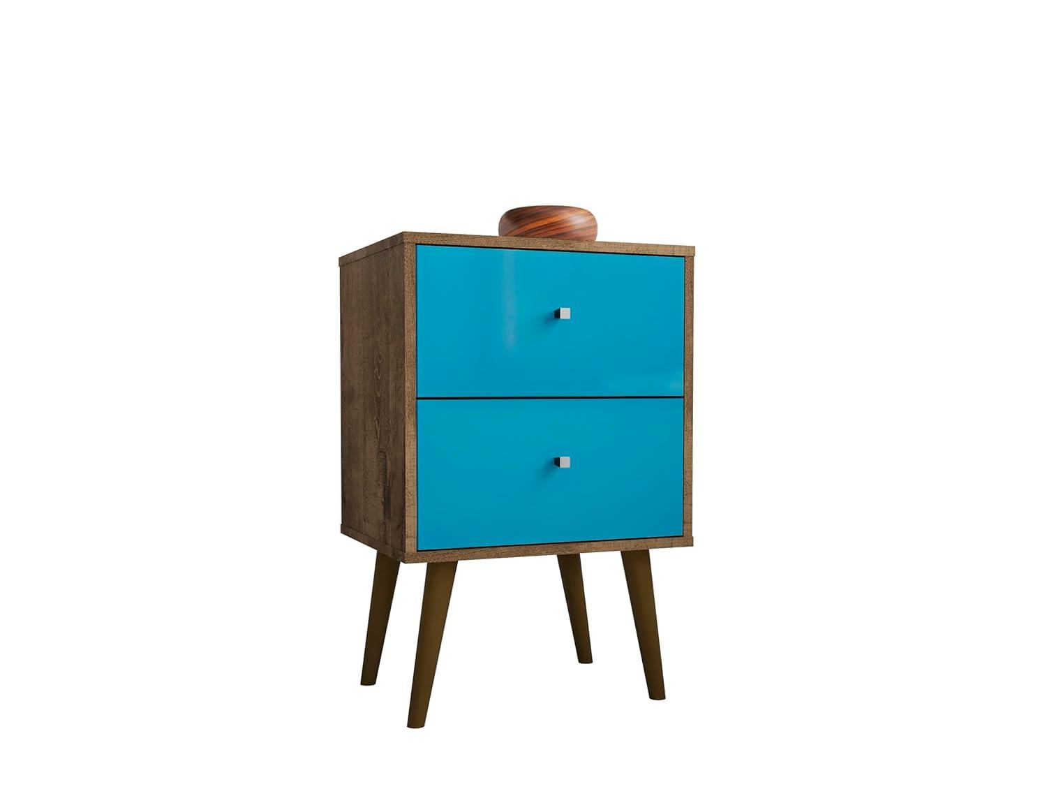 Liberty 2.0 Mid Century Modern Nightstand Rustic Brown/Aqua Blue - Manhattan Comfort