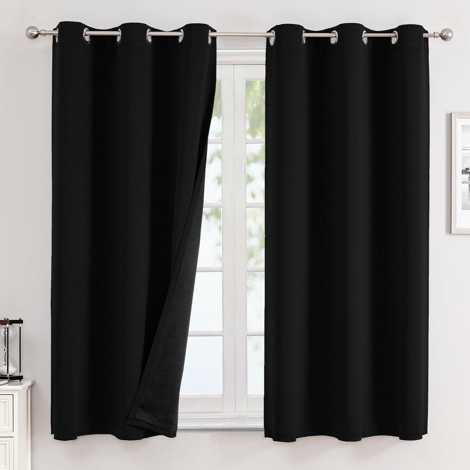 ChrisDowa Grommet Blackout Curtains for Bedroom and Living Room - 2 Panels Set Thermal Insulated Room Darkening Curtains (Black, 42 x 63 Inch)