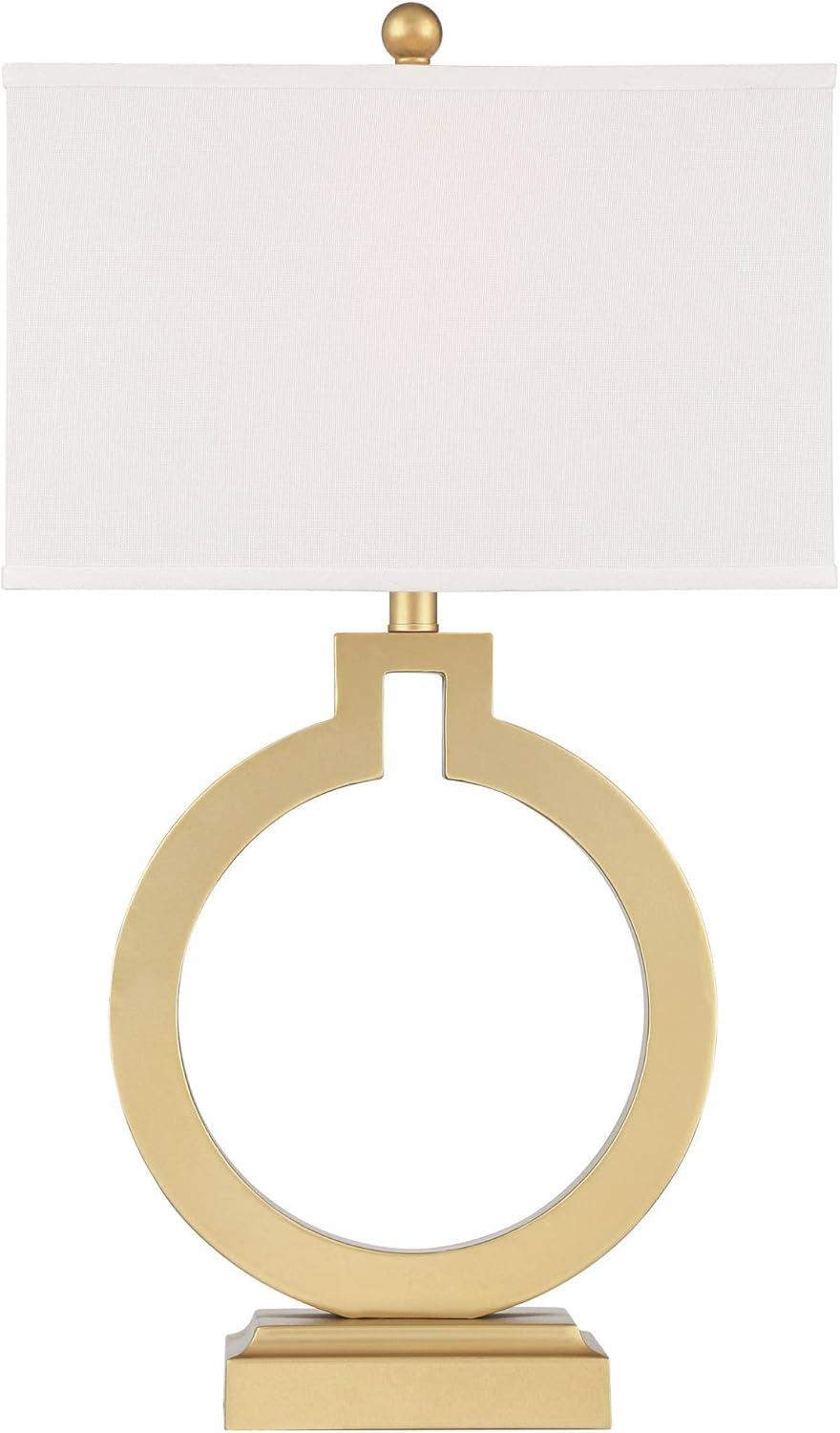 360 Lighting Modern Table Lamps 28 1/2" Tall Set of 2 with USB Charging Port Brushed Gold Open Ring White Shade for Bedroom Living Room House Bedside