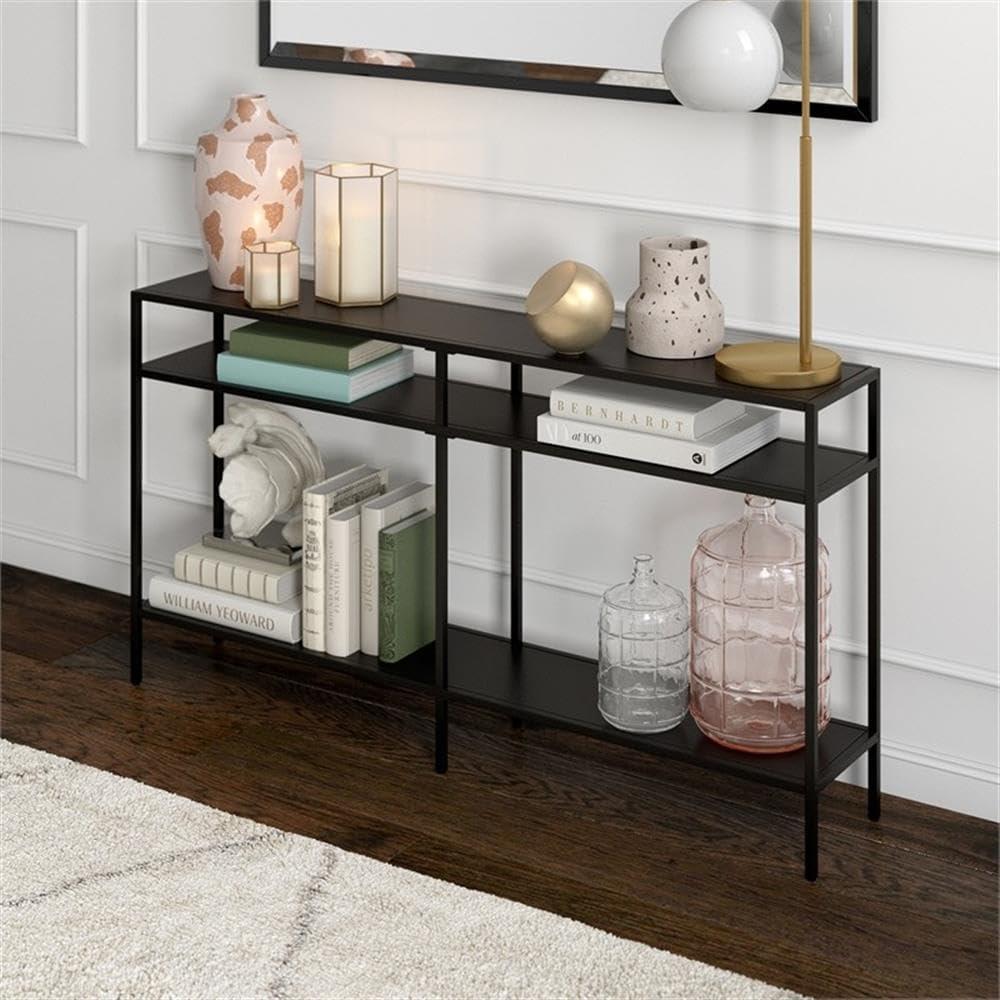 55" Black Bronze Console Table with Metal Shelves - Henn&Hart