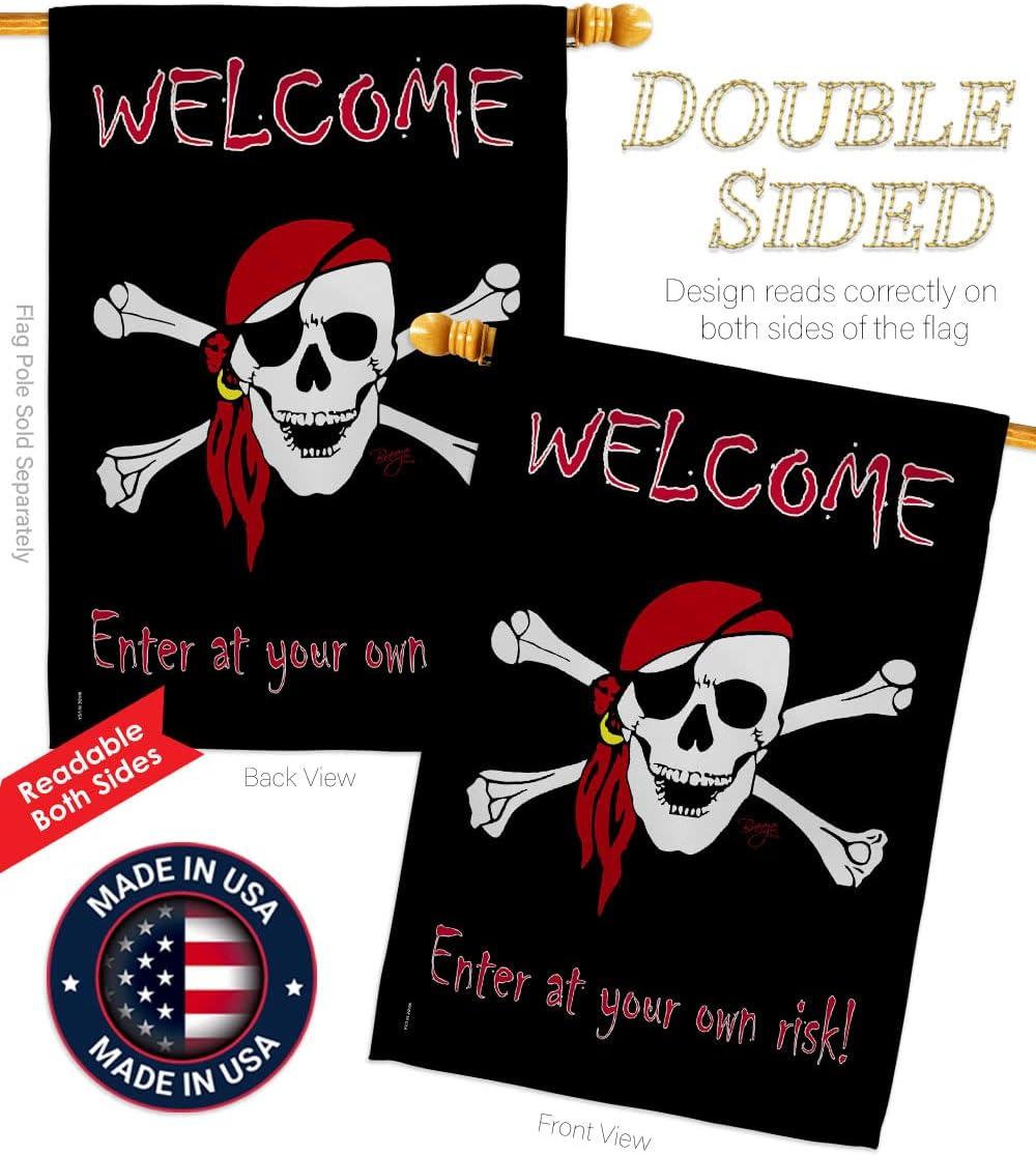 Pirate Enter at Your Own Risk Multicolor House Flag