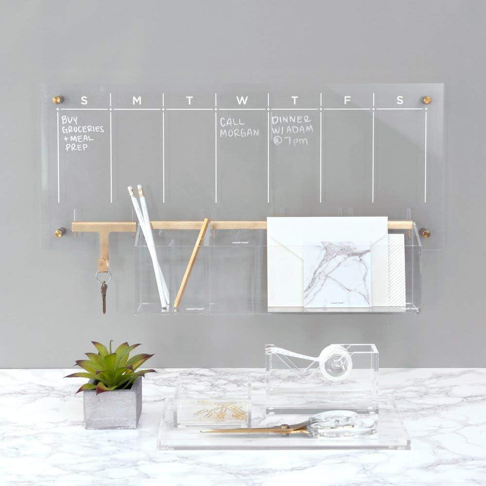 RUSSELL + HAZEL Acrylic Wall Valet: Clear Desk Organizer & Wall Organization Tool Holder, Office Supplies, 12.37" Width