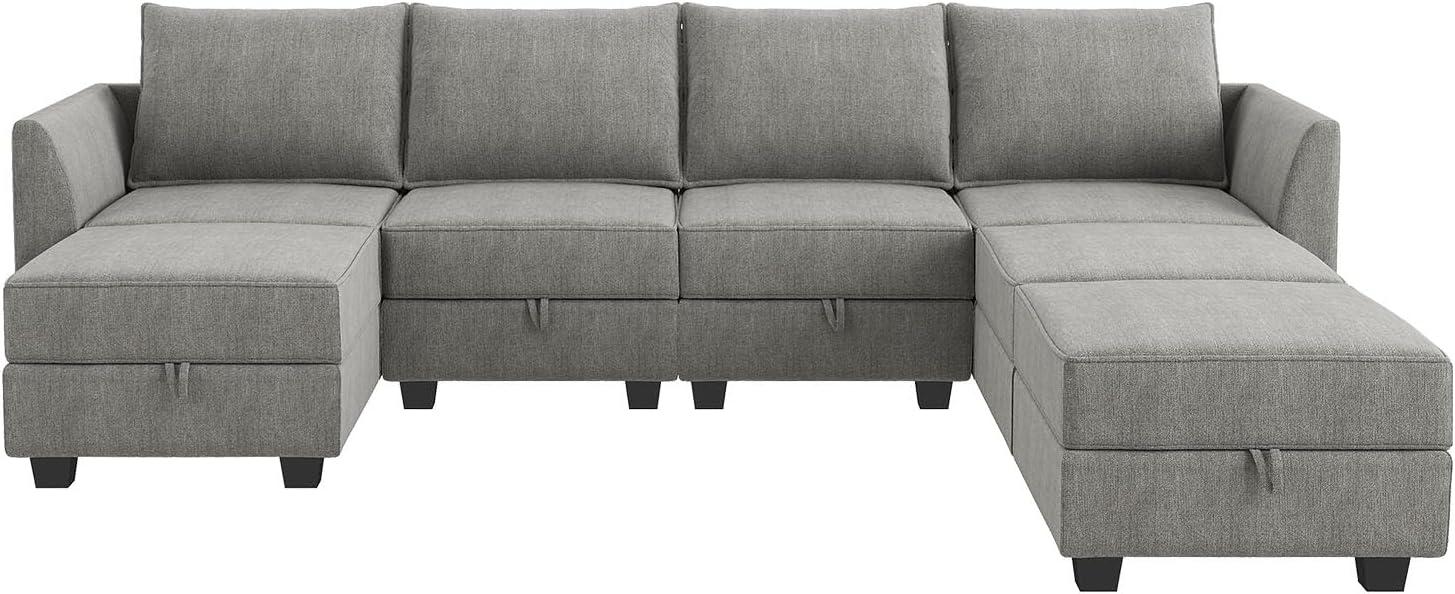 HONBAY U Shape Modular Sectional Sofa with 7 Seaters Sofa Couch with Storage Reversible Chaises, Grey