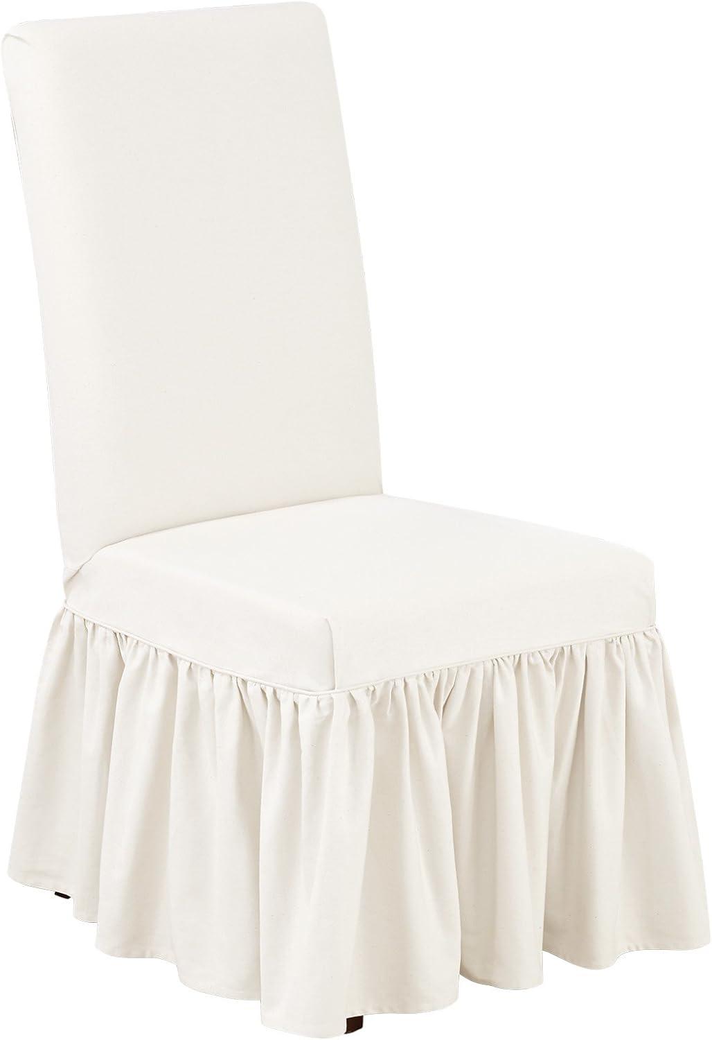 Essential Twill Ruffled Long Dining Chair Slipcover, Dining Chair Cover with Cot