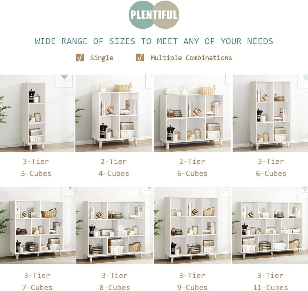 IOTXY Open Cube Low Bookcase - 2-Tier Freestanding Storage Display Cabinet Organizer with Legs for Home Office, 6-Cubes Open Shelf Short Bookshelf, White