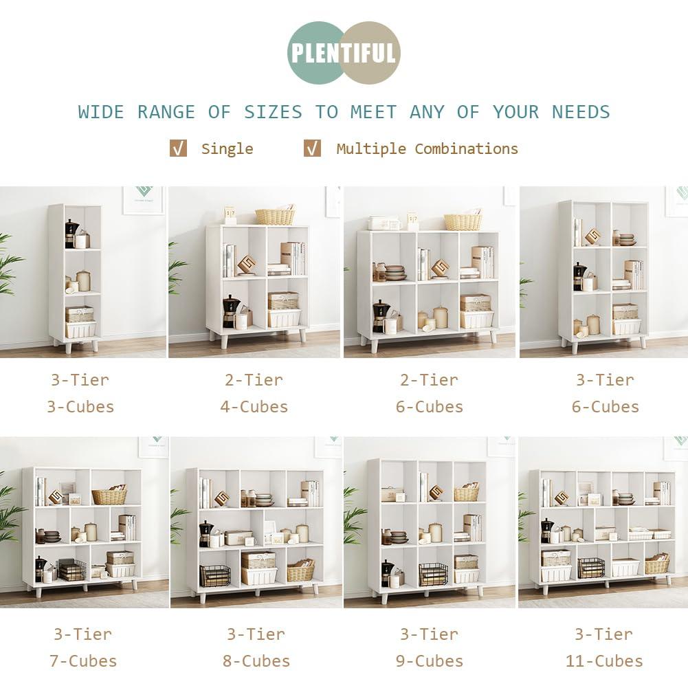 IOTXY Open Cube Low Bookcase - 2-Tier Freestanding Storage Display Cabinet Organizer with Legs for Home Office, 6-Cubes Open Shelf Short Bookshelf, White