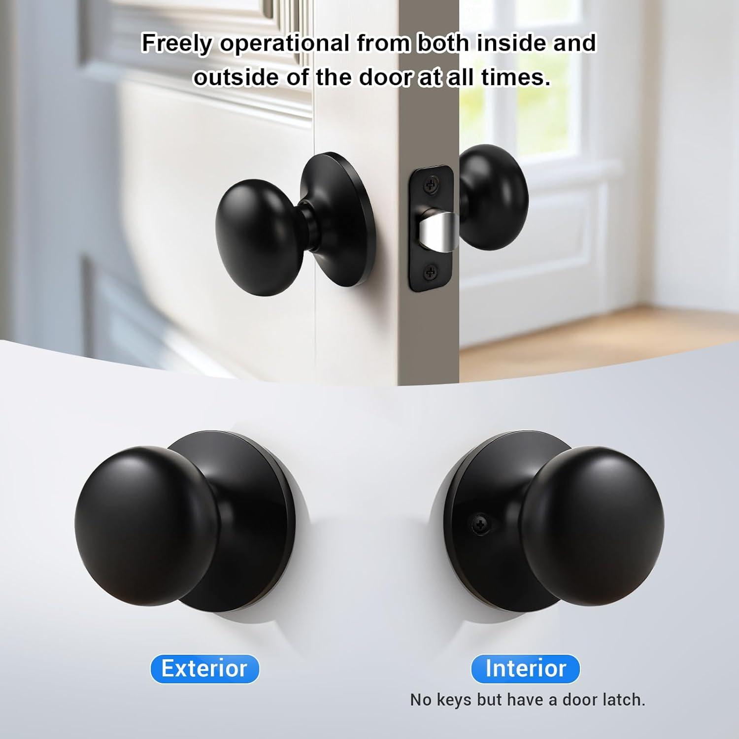 KNOBWELL 10 Pack Matte Black Passage Door Knob Set, Keyless Interior Closet Door Knobs for Hallway