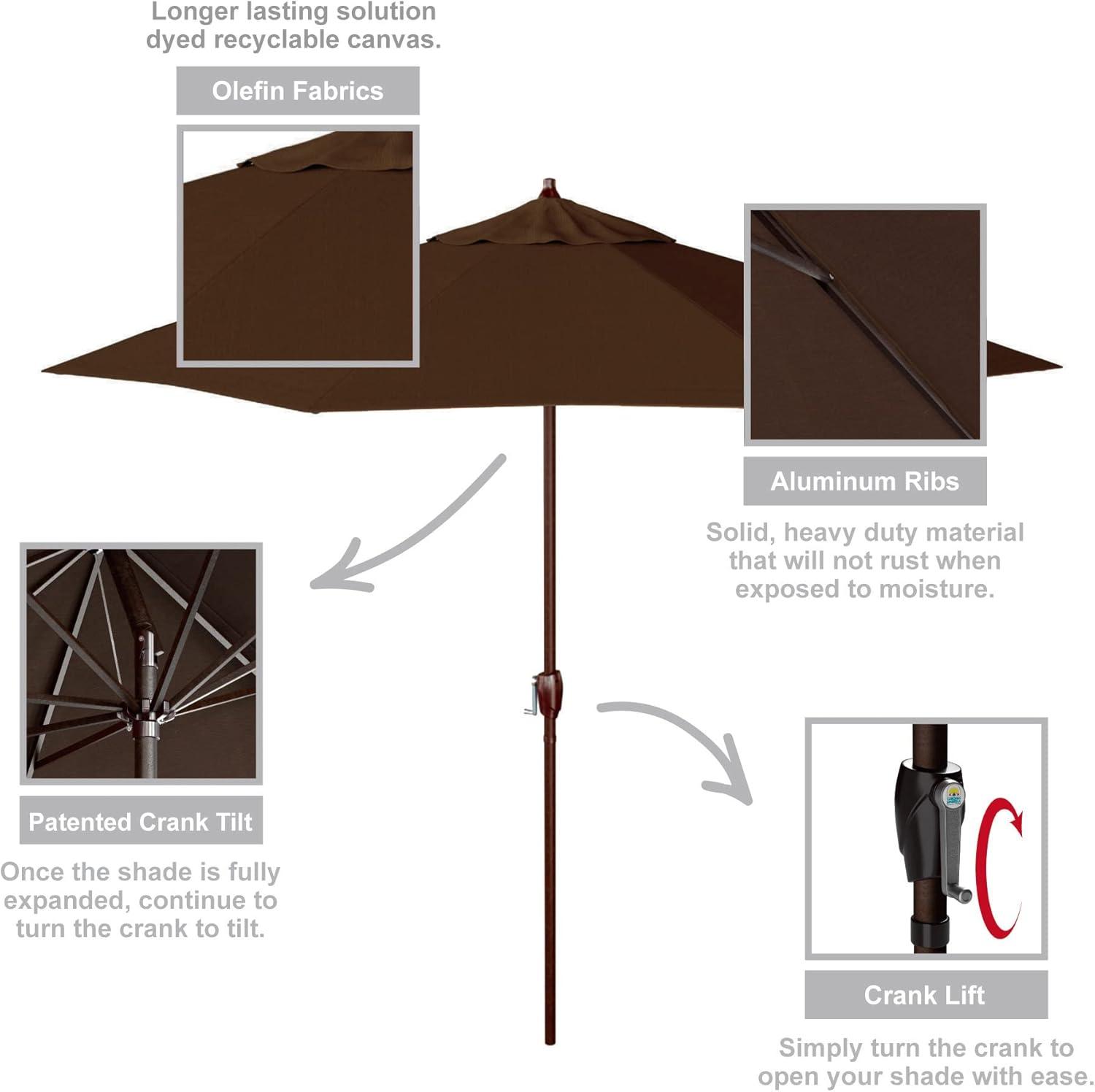 9 ft Bronze Aluminum Patio Umbrella with Teak Olefin Fabric