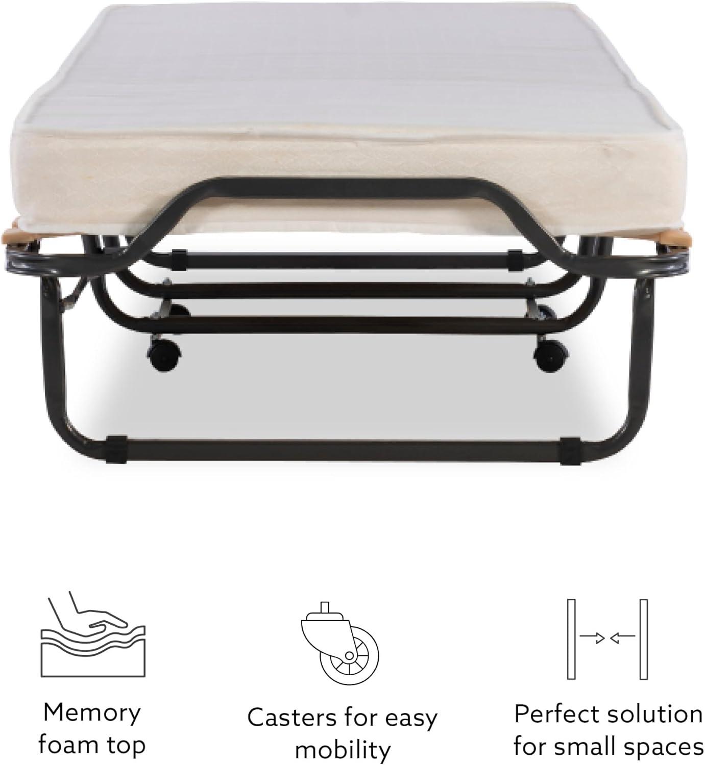 Compact Twin Metal Frame Rollaway Bed with Memory Foam