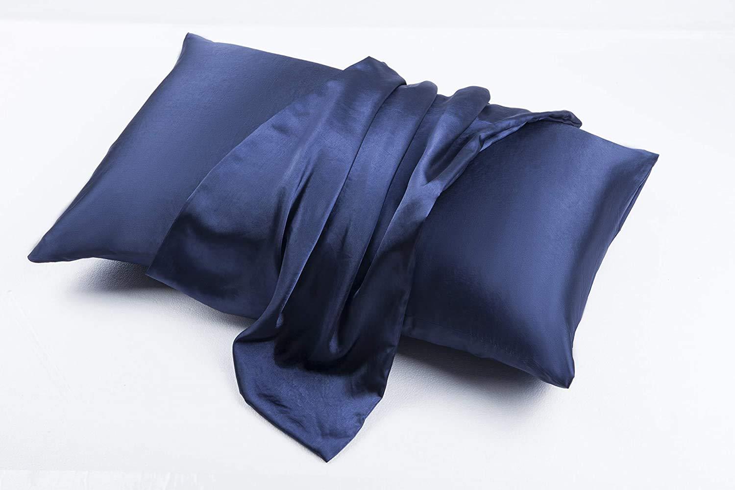 Satin Bed Sheets Full Size Sheet Sets, Navy Blue Silk Sheets, 4 - Pieces Soft Bedding Set with 1 Deep Pocket Fitted Sheet,1 Flat Sheet,2 Pillowcase