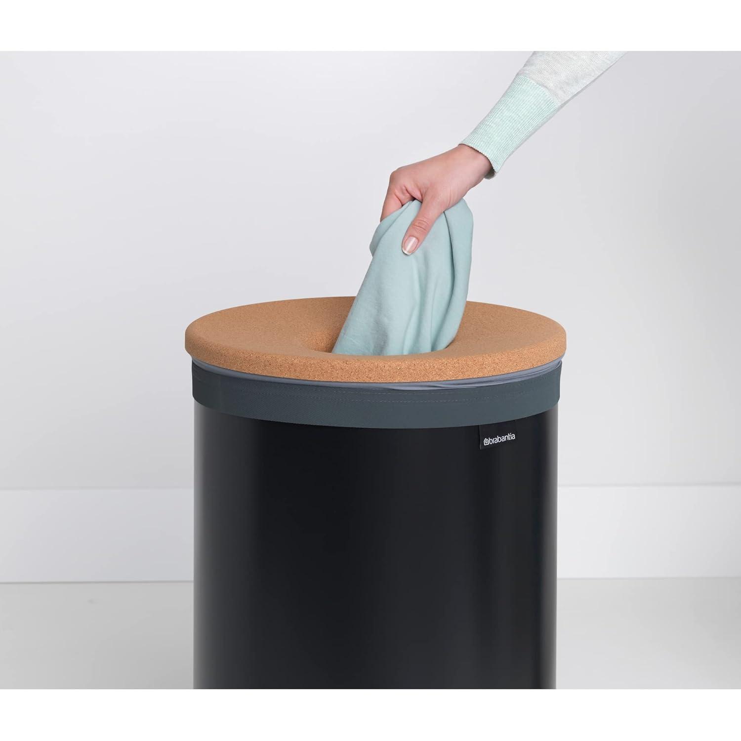 Brabantia - Laundry Hamper - with Cork Lid - Ventilation Holes - Corrosion Resistant Materials - Hygienic - Discrete - Laundry Basket - Bathroom - with Small Hole - Matt Black - 16 Gal