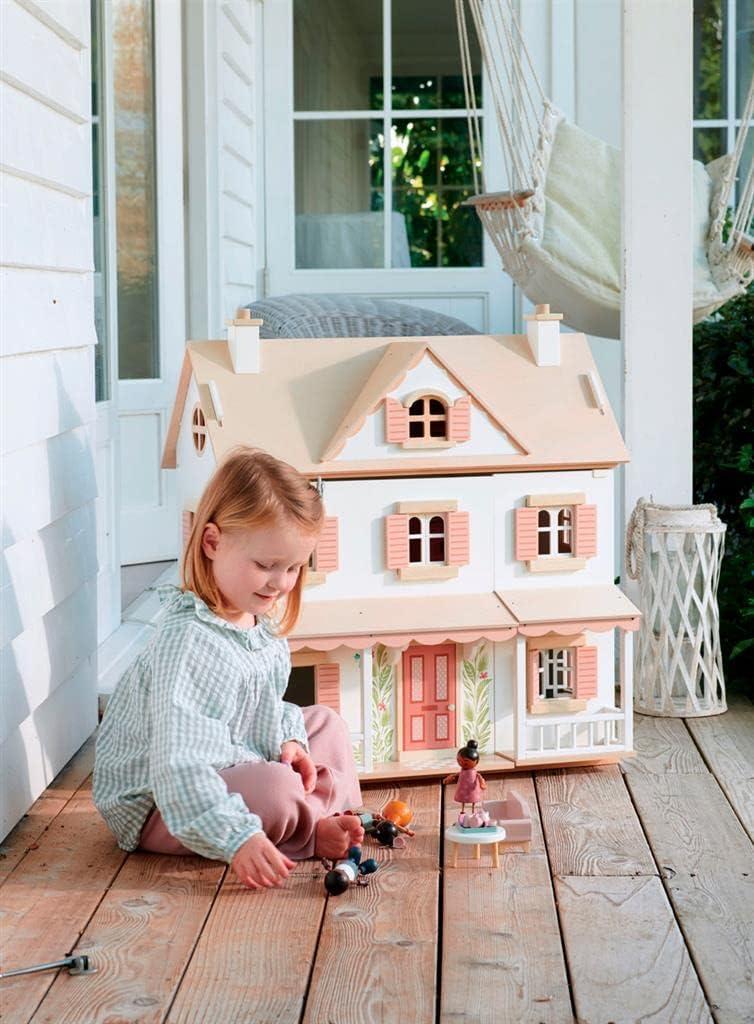 Large White and Pink Wooden Colonial Dollhouse Kit