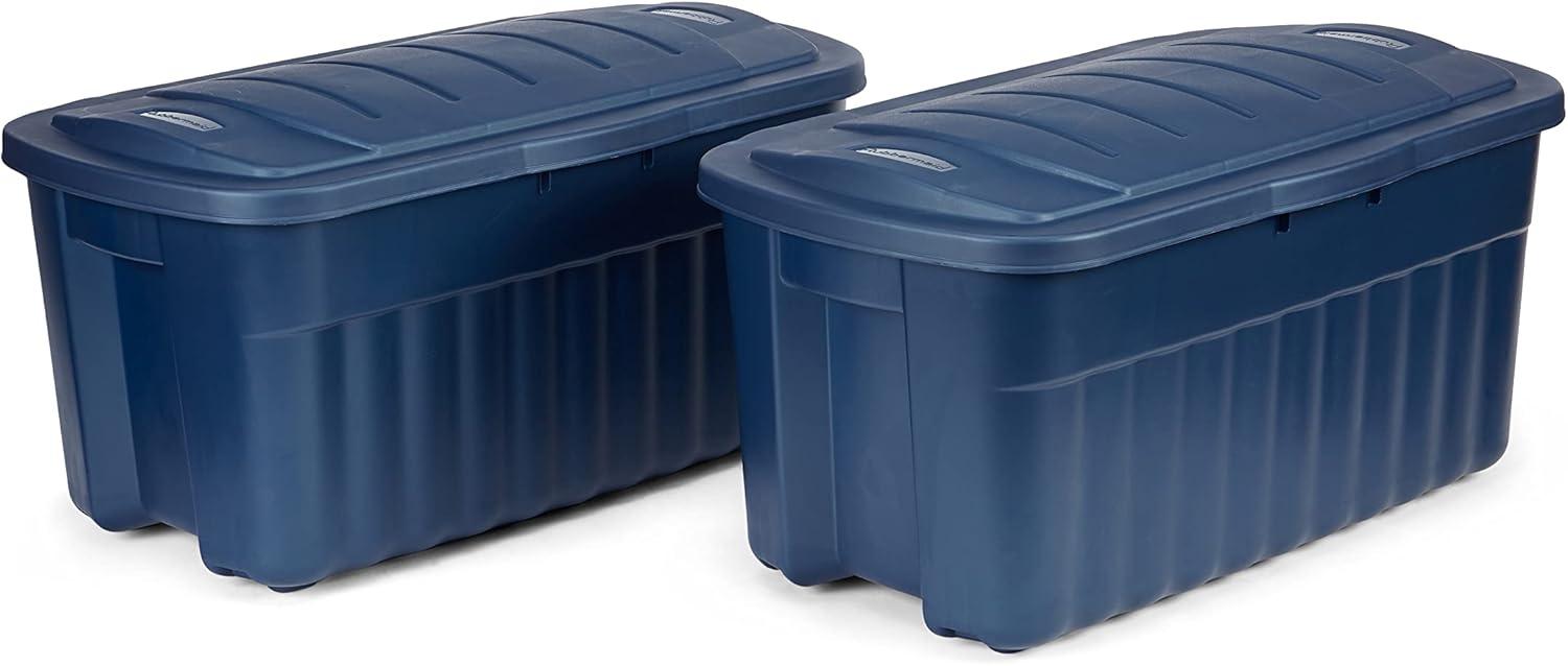 Dark Blue 40-Gallon Stackable Plastic Storage Bins with Lids, Set of 2