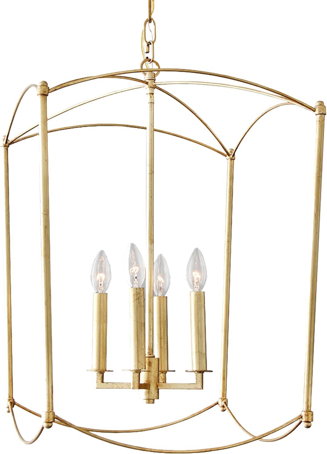 Modern Geometric Gold Steel 4-Light Pendant Chandelier