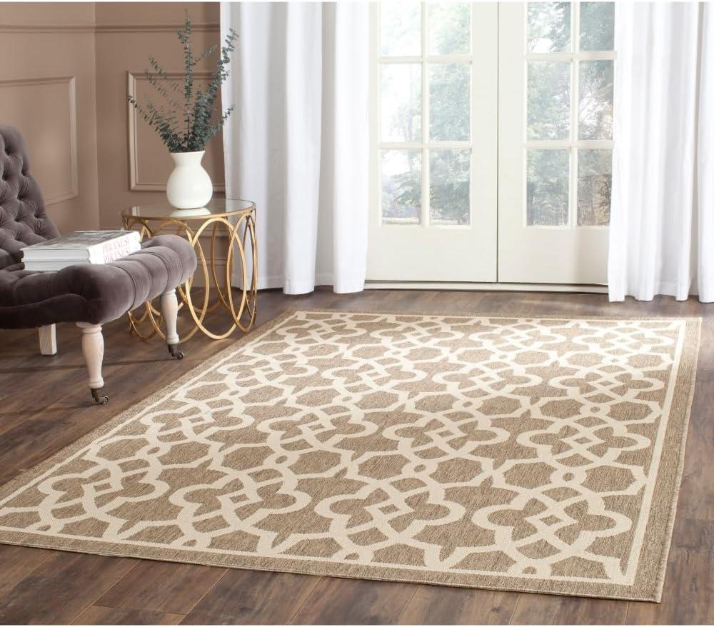 Courtyard CY6071 Power Loomed Indoor and Outdoor Area Rug - Mocha/Beige - 5'3"x7'7" - Safavieh