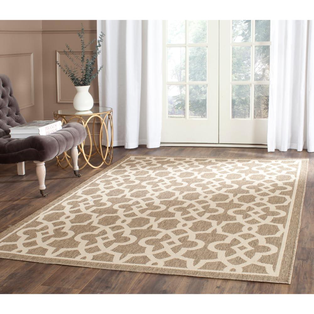 Courtyard CY6071 Power Loomed Indoor and Outdoor Area Rug - Mocha/Beige - 5'3"x7'7" - Safavieh