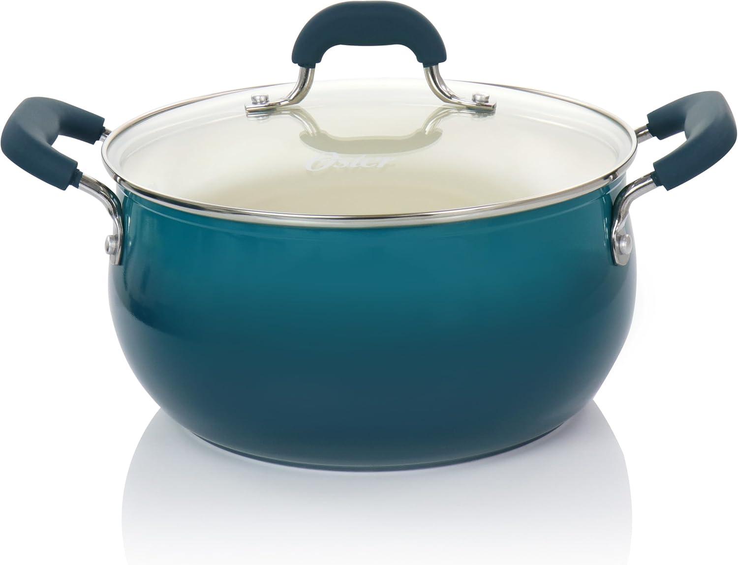 Oster Corbett 8 Piece Nonstick Aluminum Cookware Set in Teal