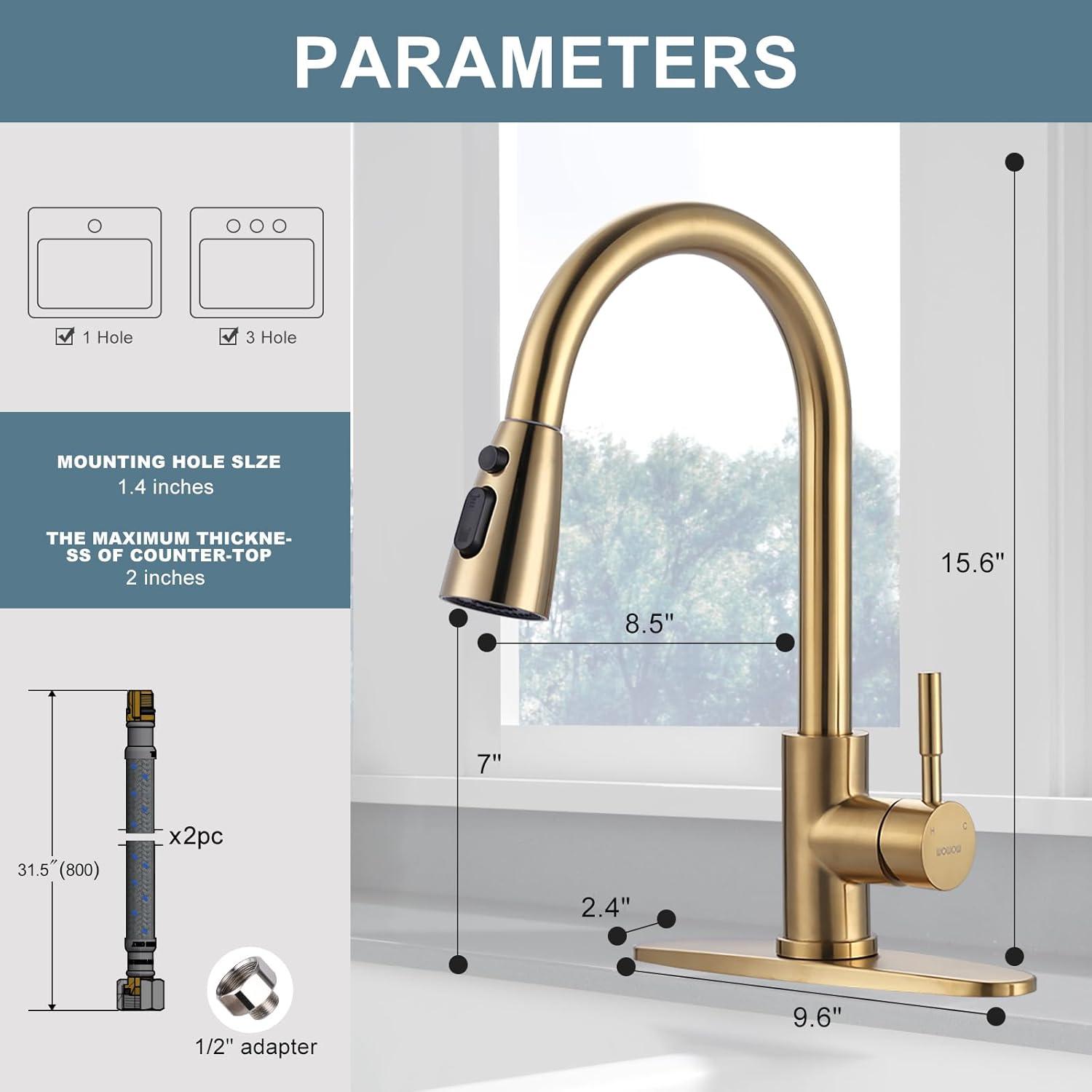 GAGALIFE Single Handle Pull Down Sprayer Kitchen Faucet High Arc Stainless Steel Faucet with 3-Function Sprayer JJL-CL-PT-SDP-G