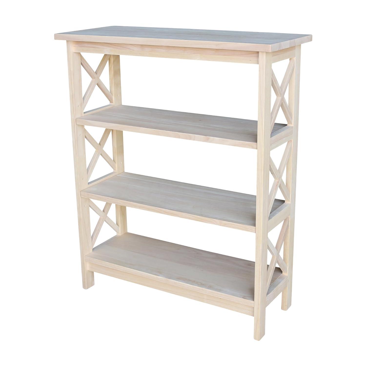 International Concepts 48" 4 Tier X-Sided Bookshelf: Hardwood Vertical Storage, Farmhouse Style, 30" Wide