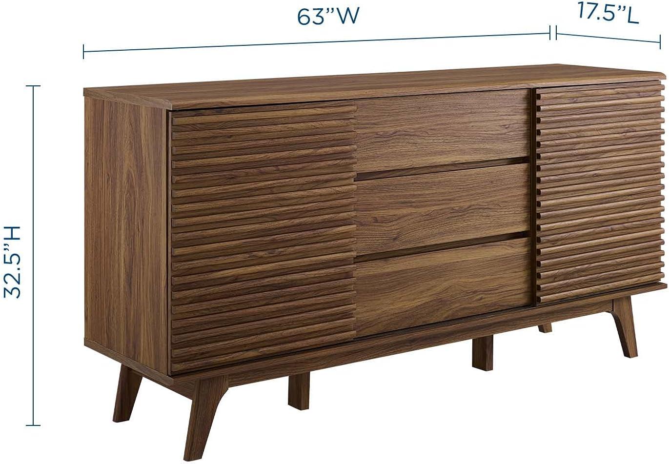 Modway Render 63"Modern Wood Sideboard Buffet Table in Walnut