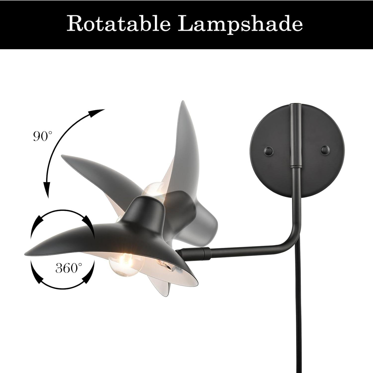 Plug in Wall Sconces Set of Two Black Swing Arm Wall Lamp with Plug-in Cord Adjustable Wall Light for Bedroom Living Room Study Room Home Office