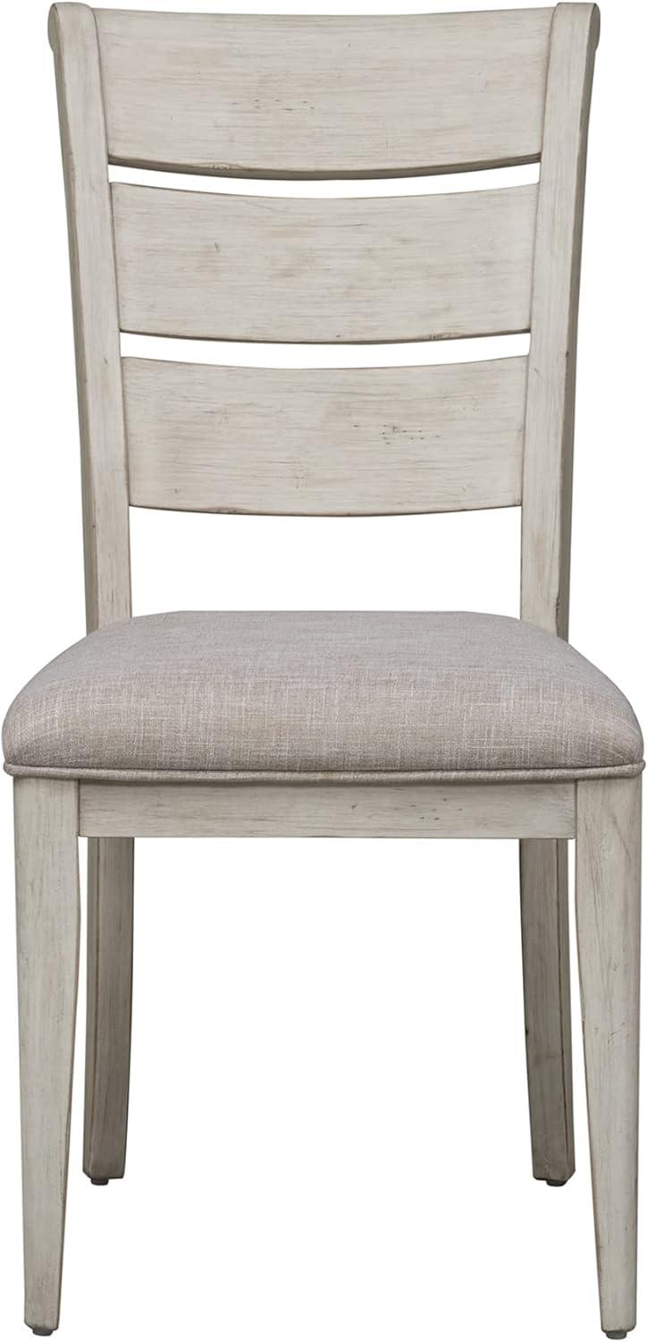 Antique White Ladder Back Upholstered Side Chairs, Set of 2