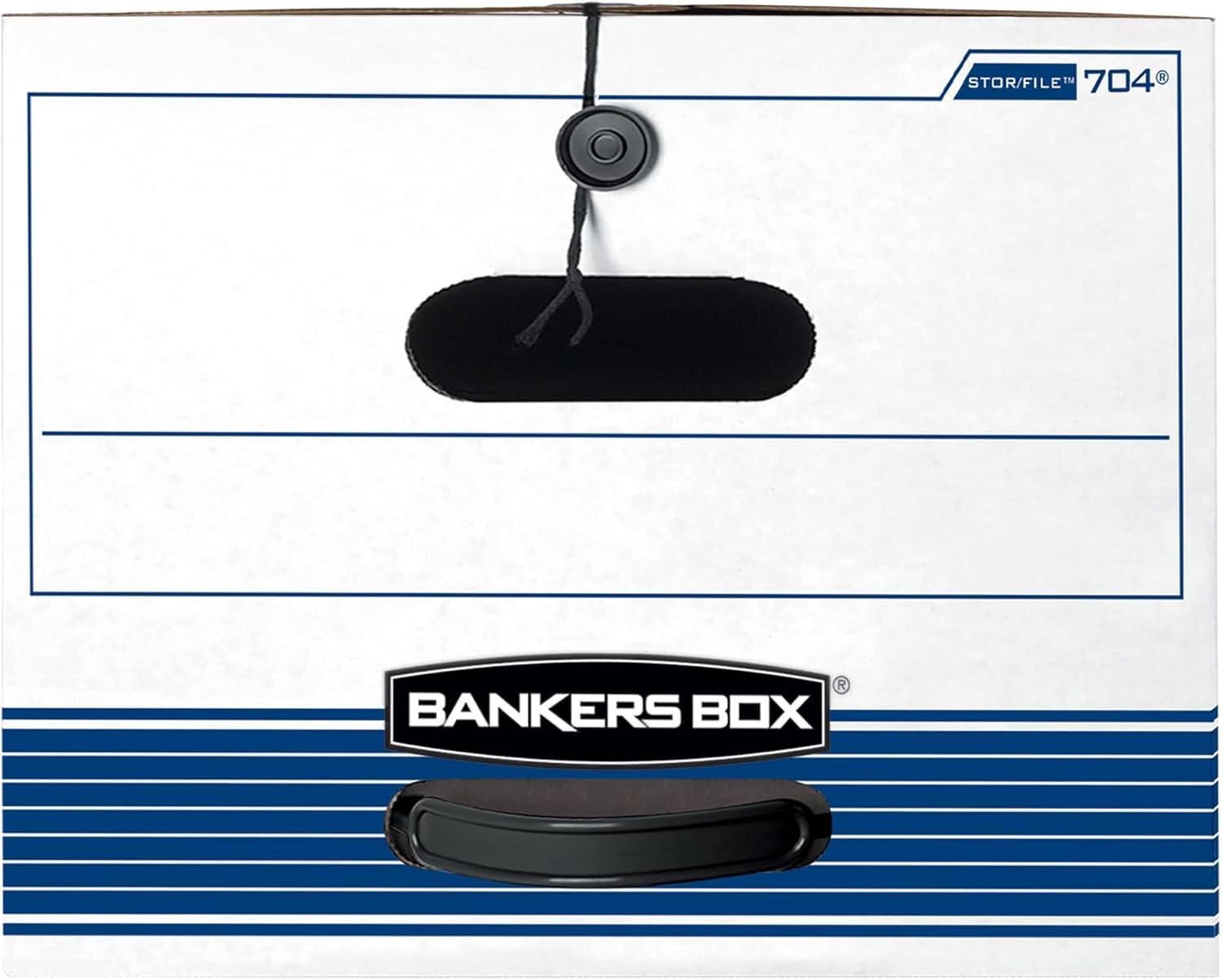 Bankers Box® Stor/File™ 60% Recycled Storage Boxes, String & Button, 24" x 12" x 10", Letter, White/Blue, Pack Of 3