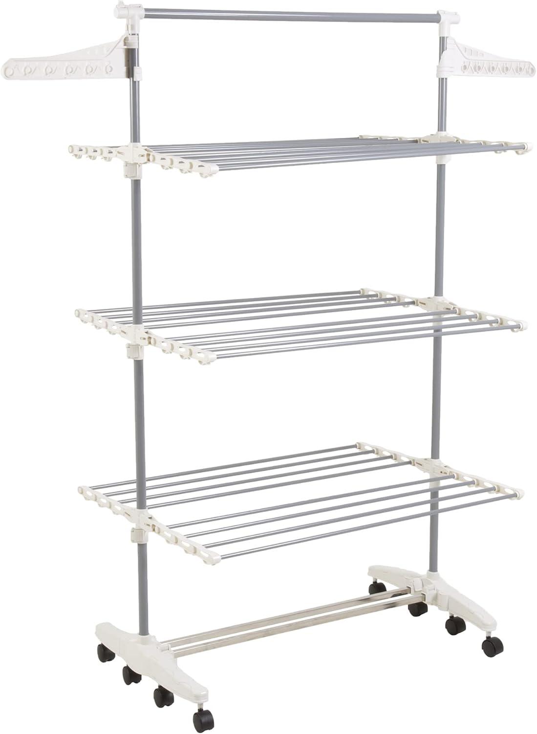 Heavy Duty 3 Tier Laundry Rack- Stainless Steel Clothing Shelf for Indoor/Outdoor Use with Tall Bar Best Used for Shirts Towels Shoes- Everyday Home