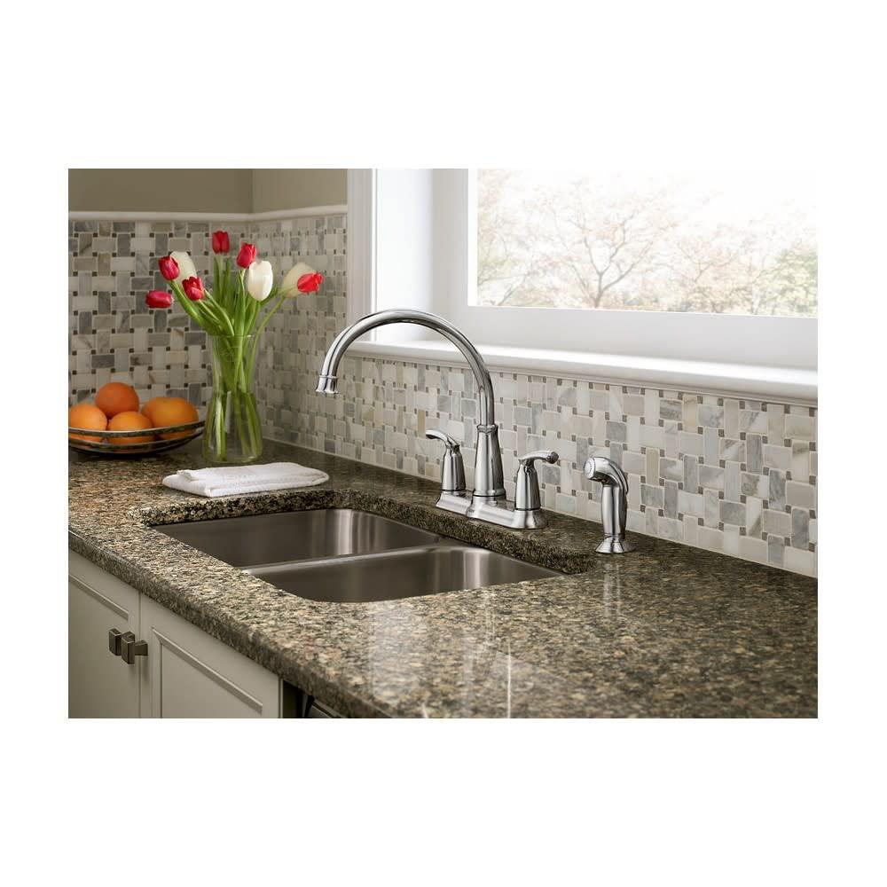 Moen Bexley Two Handle Chrome Kitchen Faucet Side Sprayer Included