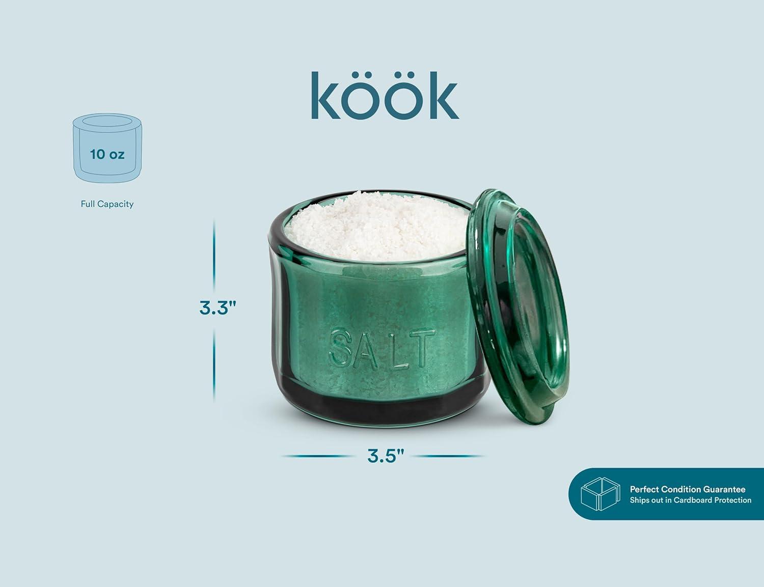 Kook Glass Salt Cellar, with Airtight Lid, 10 Oz, Emerald