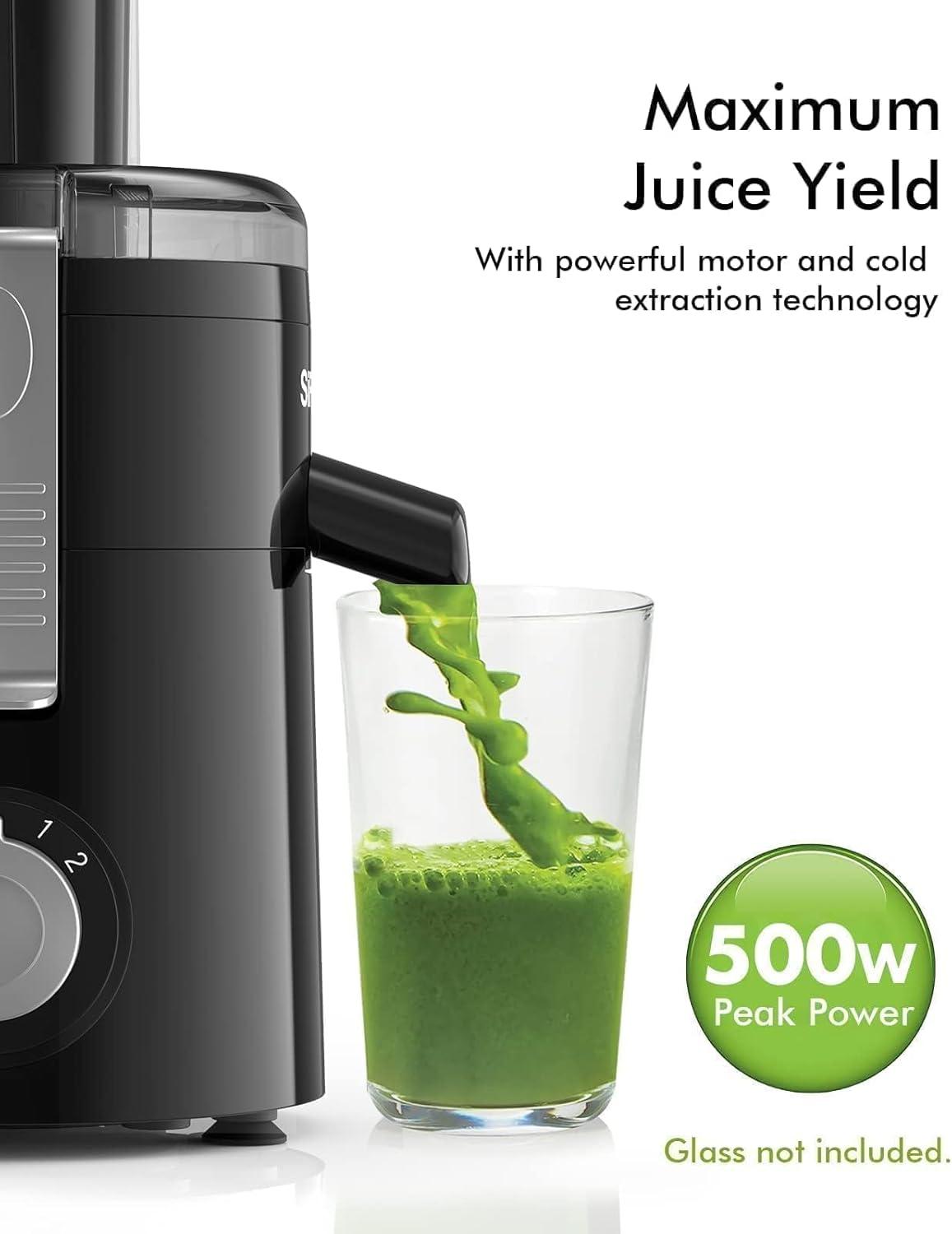 SiFENE 350W Centrifugal Juicer Machine, 2.5" Wide Chute, 3 Speed Setting, Compact Design, Easy to Clean, Black