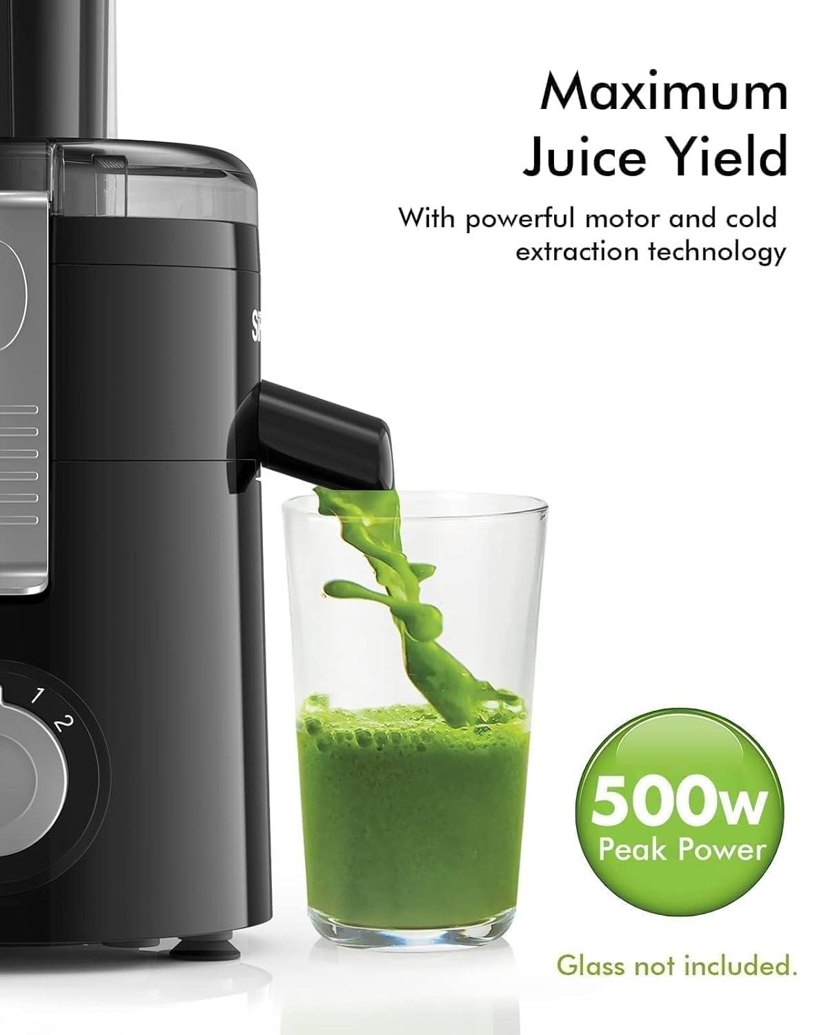 SiFENE 350W Centrifugal Juicer Machine, 2.5" Wide Chute, 3 Speed Setting, Compact Design, Easy to Clean, Black