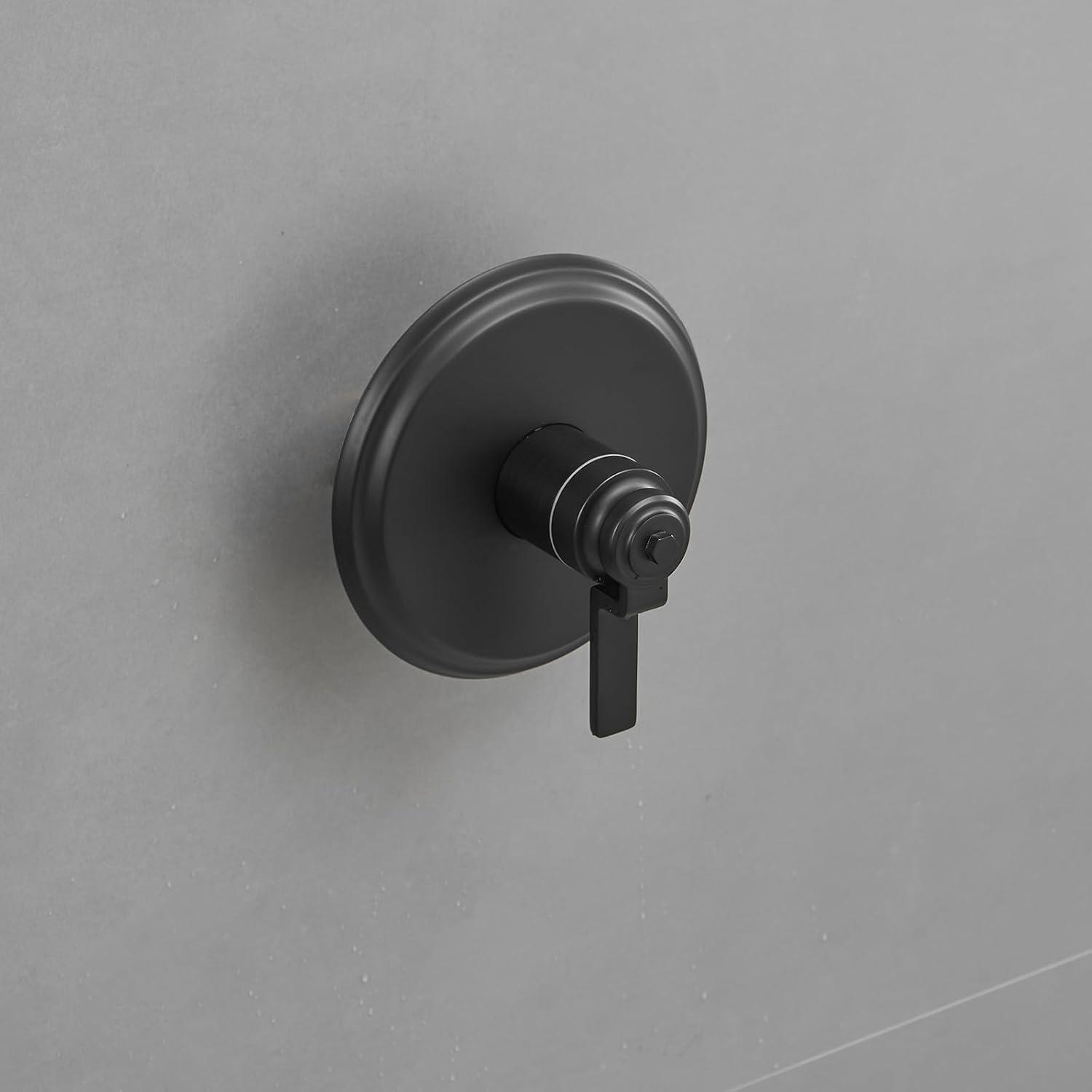 Matte Black Large Round Rain Shower Head with Lever Handle