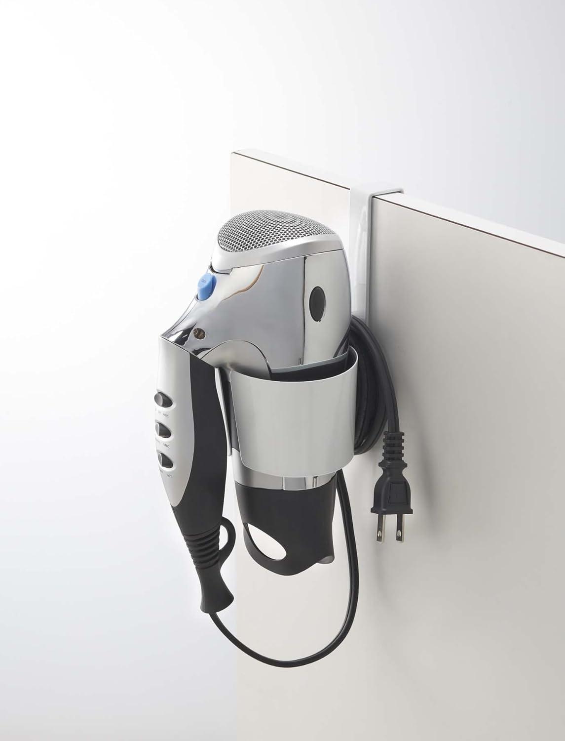 White Steel Over-the-Door Hair Dryer Holder