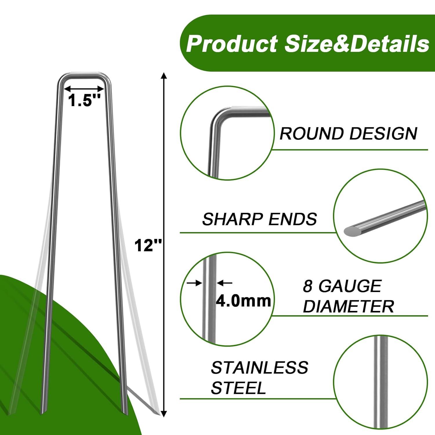 AAGUT 20PCS 12 Inch Galvanized Fence Stakes 8 Gauge Steel Sod Staples for Anchoring Tents Landscape Fabric Extra Heavy Duty