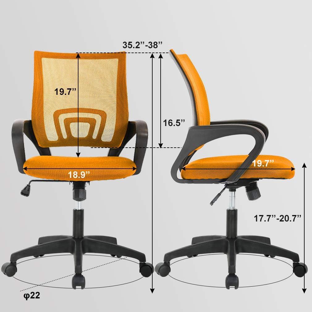 FDW Home Office Chair Mesh Computer Chair with Lumbar Support Armrest Adjustable Mid Back Task Chair for Women Adults, Orange
