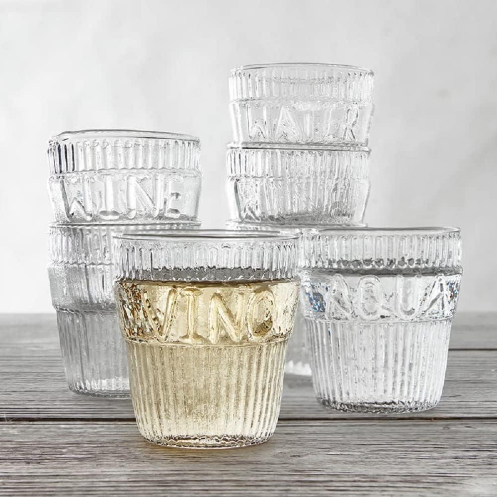 Clear Embossed Glass Wine and Vino Table Glasses, Set of 4