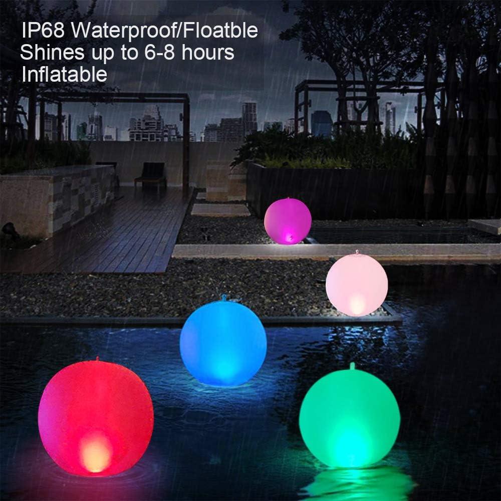 Floating Ball Pool Light Solar Powered 4 PCS, 14 Inch Inflatable Hangable IP68 Waterproof Rechargeable Color Changing Led Glow Globe Pool