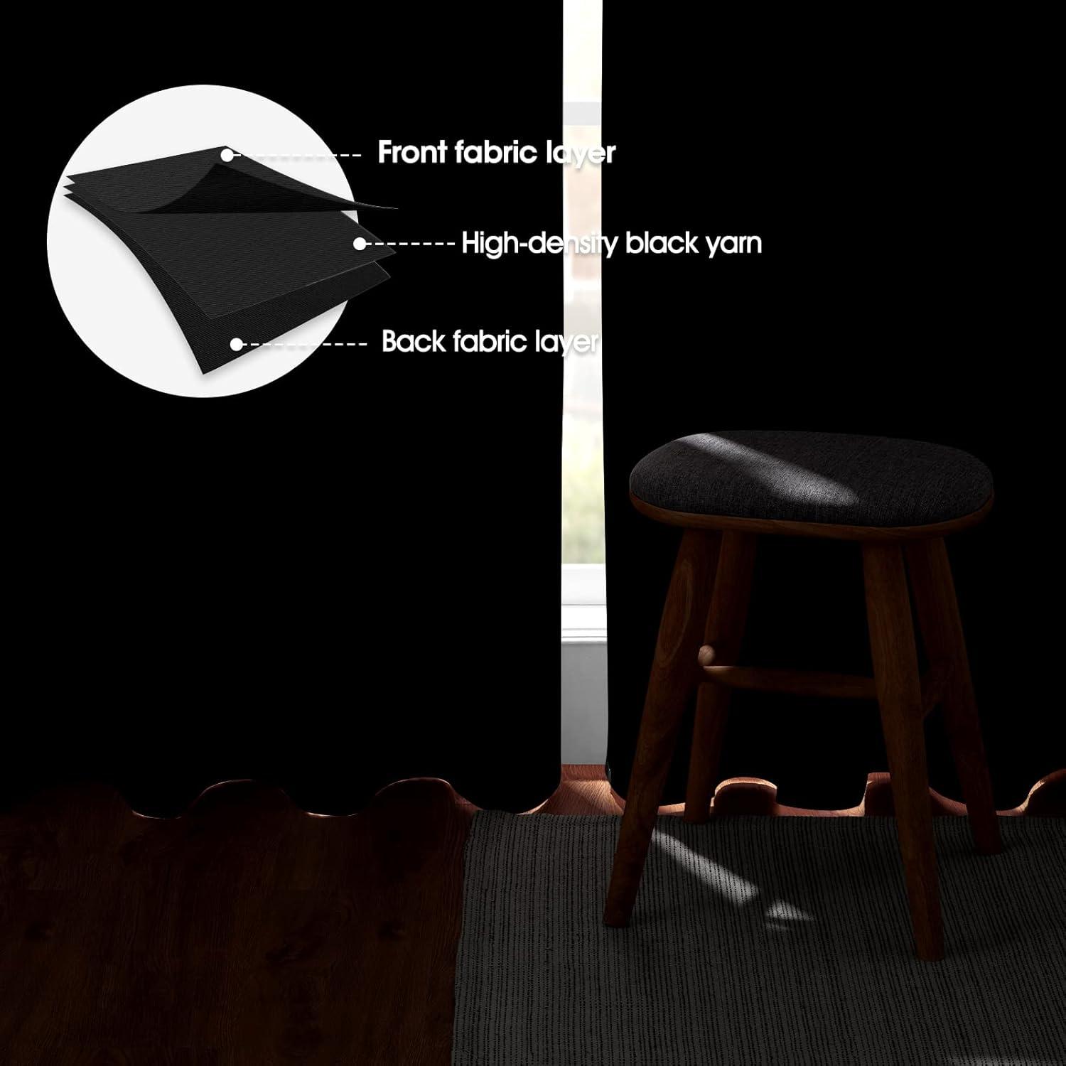 Coodeto Short Blackout Curtains Black, Set of 2, W52 x L63 - Blackout Curtains for Kitchen and Kids Bedroom